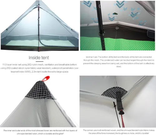 Vista 2 de 3FULGEAR Lanshan1 Pro - Tienda de campaña ultraligera para 1 persona, 3/4 estaciones, profesional de nailon 20D de doble cara, tienda de campaña