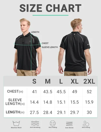 Vista 7 de BVVU Polo para hombre, manga larga, corta, táctica, para golf, absorbe la humedad, con cuello