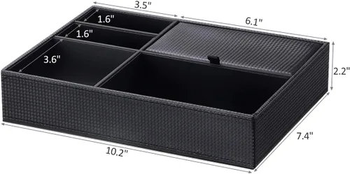 Vista 7 de BEWISHOME Bandeja organizadora de aparador para hombre organizador de mesita de noche para accesorios de joyería fibra de carbono piel sintética