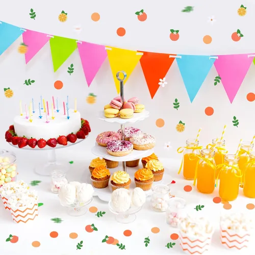 Vista 5 de 300 piezas de confeti Little Cutie Baby Shower Confeti cítricos, papel redondo naranja mandarina flor blanca verde eucalipto disperso para baby