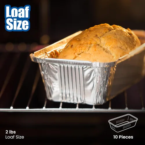 Vista 3 de Moldes desechables de aluminio de 2 libras para hornear, servir y almacenar, sartén desechable resistente al calor, ideal para alimentos