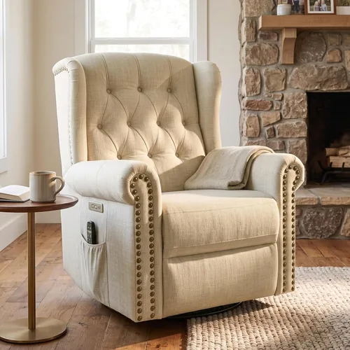 Vista 11 de Power Swivel Rocking Recliner Chair with Massage & Heat, Grey
