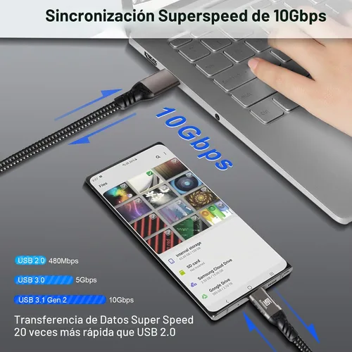 Vista 4 de Elfesoul Cable USB C de 3.3 pies, cable USB-A a USB-C de 10 Gbps, cable USB Negro (paquete de 1)