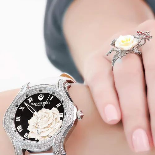 Vista 7 de JEANNIE ROSE A01 - Reloj analógico para mujer, 1.575in, diseño de una docena de rosas, color blanco