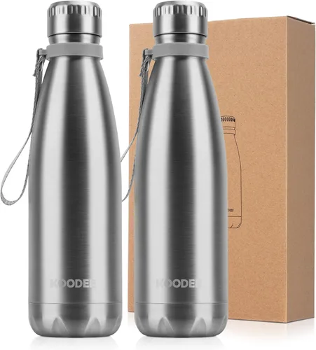 Vista 11 de koodee Botella de agua aislada (paquete de 2) botella de agua de doble pared de acero inoxidable 18/8, botella térmica de viaje con forma de cola