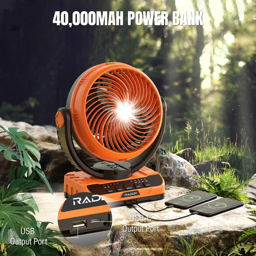 Vista 3 de Raddy Ventilador de camping recargable CF5 40000mAh LED luz gancho