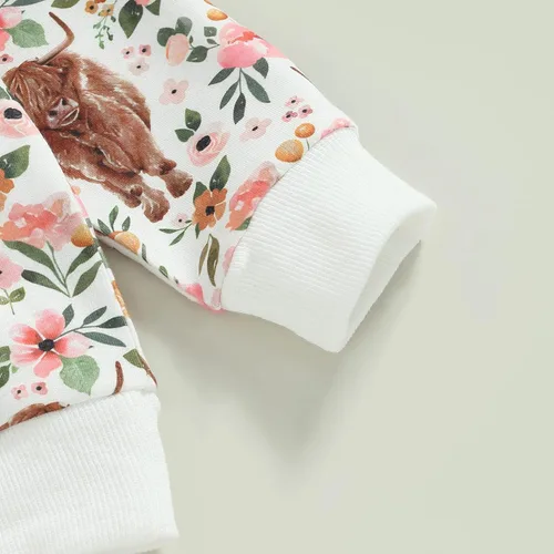 Vista 5 de Conjunto de sudadera de manga larga con cuello redondo y pantalones deportivos para bebé niña de 2 piezas