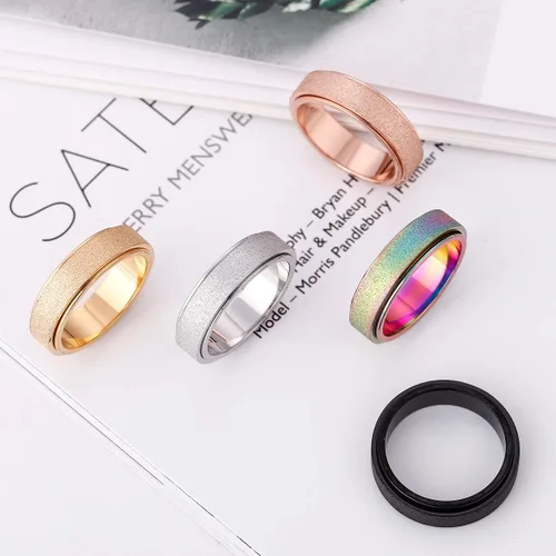 Vista 6 de OreilleStar Anillo giratorio para mujer, Acero inoxidable, oro rosa, titanio, oro, plata