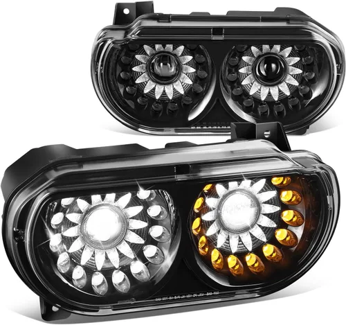 Vista 17 de DNA MOTORING HL-HAY-020-CH Par de faros de halo completos con señal de giro secuencial LED, medio anillo, compatible con modelos 08-14 Dodge