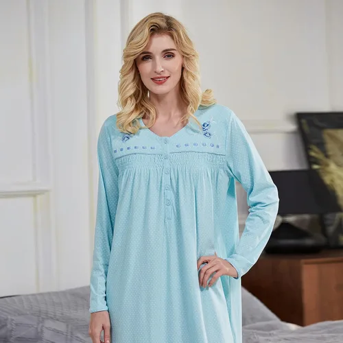 Vista 4 de Keyocean - Camisón para mujer, 100% algodón, suave, cálido, cómodo, ropa de dormir y descanso para otoño e invierno