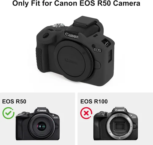Vista 3 de Funda para Canon EOS R50, funda protectora de silicona suave para Canon R50 con correa de muñeca ajustable de 8 pulgadas, funda ligera R50 (negro)