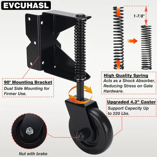Vista 3 de Rueda de puerta de madera resistente – Kit de ruedas giratorias de 360 grados para exteriores o puerta rodante, 4-1/2 pulgadas, capacidad de 220