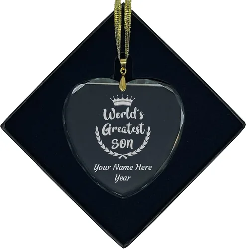 Vista 7 de LaserGram Personalized Glass Christmas Ornament, World's Greatest Son, Custom Laser Engraved Gift Idea (Diamond Shape)