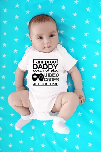 Vista 15 de CBTwear Proof Daddy Does Not Play Video Games All the Time – Ropa de bebé – Divertido body para recién nacido para niños y niñas