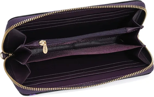 Vista 3 de ArtsEye Rose - Cartera de piel auténtica con cremallera larga