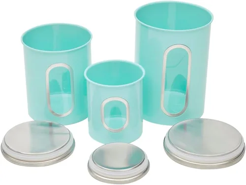 Vista 3 de Conjunto de botes de cocina retro para encimera (juego de 3 piezas) turquesa de Home Basics - Contiene ventanas transparentes; ideal para harina