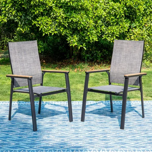 Vista 17 de MFSTUDIO Sillas de comedor para patio al aire libre, 2 sillas de patio con marco de metal con respaldo y reposabrazos, silla de patio resistente