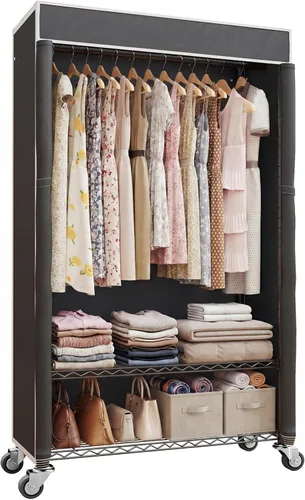Vista 12 de Higeego H4 Plus Perchero Enrollable con Cubierta, Perchero de Ropa Resistente con Ruedas, Closet Portátil para Colgar Ropa, Organizador