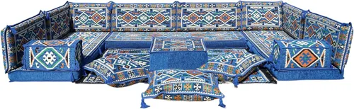 Vista 98 de arabicsofa Sofá en forma de U de estilo árabe para el suelo – Juego de Majlis hecho a mano – Sofá de estilo bohemio