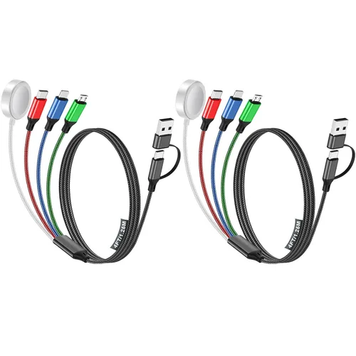 Vista 18 de Cable de carga múltiple para cargador de Apple Watch/cargador de iPhone, cable tipo C para iWatch Ultra/10-2/iPhone 17-11/Samsung S25-S20 1-negro
