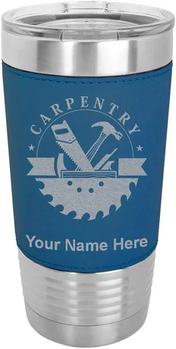 Vista 15 de LaserGram Vaso aislado al vacío de 20 onzas, carpintería, grabado personalizado incluido (piel sintética, estilo béisbol) Engraved Gift for