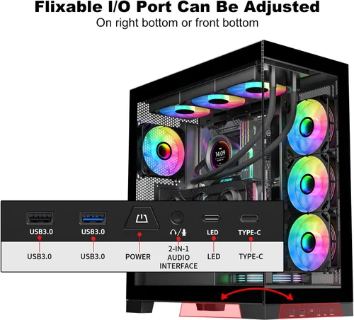 Vista 3 de SAMA NEVIEW 4503 Chasis de PC de Torre Media con Paneles de Vidrio Templado Dual, Ventiladores ARGB de 4×120mm Pre-Instalados, Chasis de PC ATX