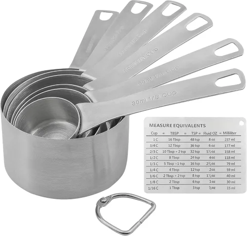 Vista 12 de Smithcraft Juego de 15 tazas y cucharas medidoras de acero inoxidable 18/8 métricas y estadounidenses para hornear y cocina, 6 tazas medidoras y 7