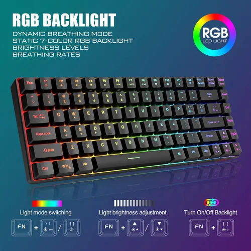 Vista 3 de RedThunder Combo de teclado y mouse inalámbricos K84, batería recargable retroiluminada arco iris, 75% de diseño TKL Ultra Compact Teclado