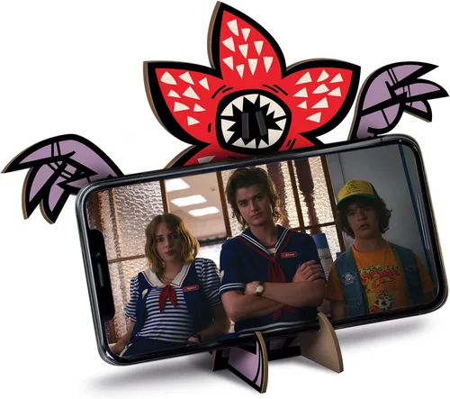 Vista 4 de Stranger Things Demogorgon - Soporte de teléfono de madera ligero para escritorio o mesa, soporte de visión manos libres para teléfonos inteligentes