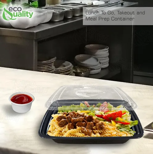 Vista 6 de Paquete de 100 recipientes reutilizables para almacenamiento de alimentos de 32 onzas con tapas, rectangulares sin BPA, aptos para microondas