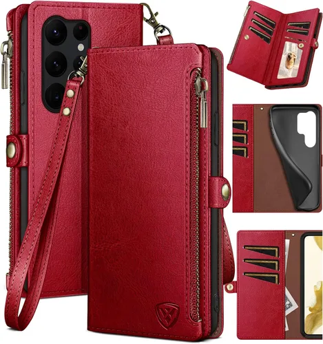 Vista 15 de XcaseBar Funda tipo cartera para Samsung Galaxy S23 Ultra con cremallera【Bloqueo RFID】 Soporte para tarjeta de crédito, libro de folio con tapa