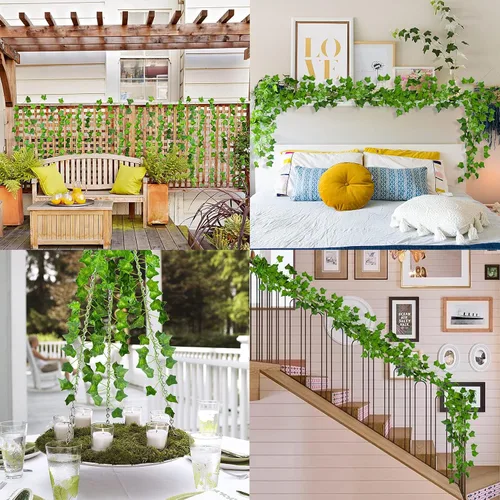 Vista 4 de ADORAMOUR Guirnalda de hiedra artificial, paquete de 6 x 83 pulgadas de largo, enredaderas falsas realistas para estética de habitación y decoración