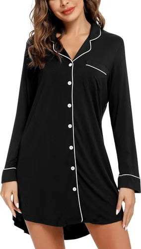 Vista 4 de Leikar Camisón de maternidad para mujer, pijama de lactancia de manga larga