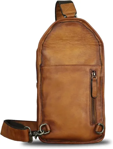 Vista 3 de LRTO Bolso de cuero genuino para hombres y mujeres retro de cuero bandolera bolso bandolera bolso de hombro bolsa de pecho