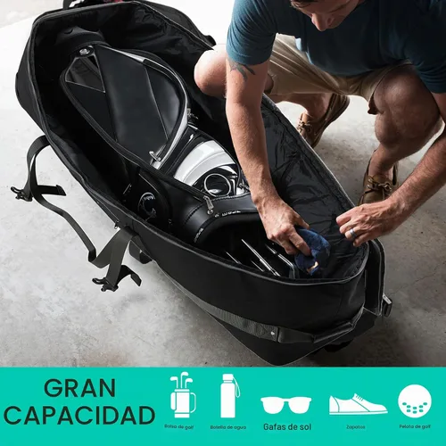 Vista 8 de Bolsa de viaje de golf GoHimal con varilla de soporte ajustable, estuche de viaje de golf de tela Oxford 900D resistente para aerolíneas con ruedas
