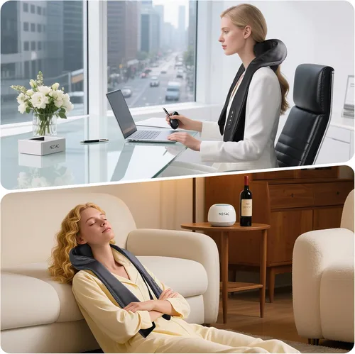 Vista 6 de Masajeador inalámbrico de cuello y hombros con calor, tejido profundo Shiatsu para aliviar el dolor, correas mejoradas portátil para viajes en casa