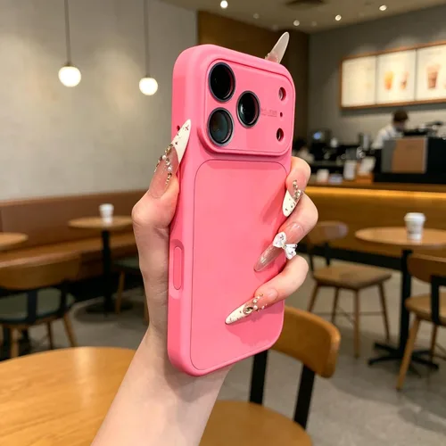 Vista 3 de Funda de silicona líquida para iPhone 17 Pro Max equipada con película protectora de lente, anticolisión suave al tacto y resistente a las manchas