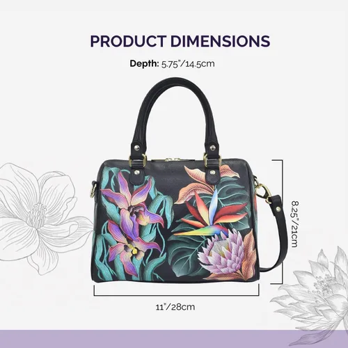 Vista 9 de Anuschka Mujer Pintado A Mano Cuero Genuino Cremallera Alrededor Clásico Satchel - Island Escape Negro, Island Escape Negro, Cremallera Alrededor
