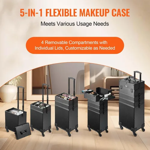 Vista 3 de VEVOR Makeup Train Case Professional Makeup Storage Organizer Box Make Up Carrier for Women and Girls