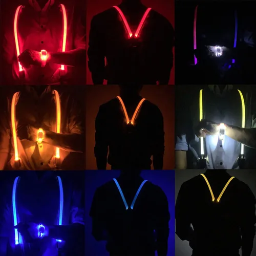 Vista 6 de 3 Pcs, LED Light Up Suspenders With Glow Bracelets And Bow Tie Combo, Adjustable Elastic Flashing Led Clothing