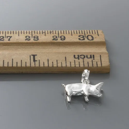 Vista 5 de Colgante de plata de ley 925, mini cerdo 3D con cola Q rizada HP, Metal, Sin gemas.