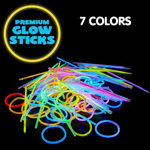 Vista 4 de JOYIN - 100 piezas de varillas brillantes de 8" en paquete a granel, suministros de fiesta de neón que brillan en la oscuridad, collares y pulseras