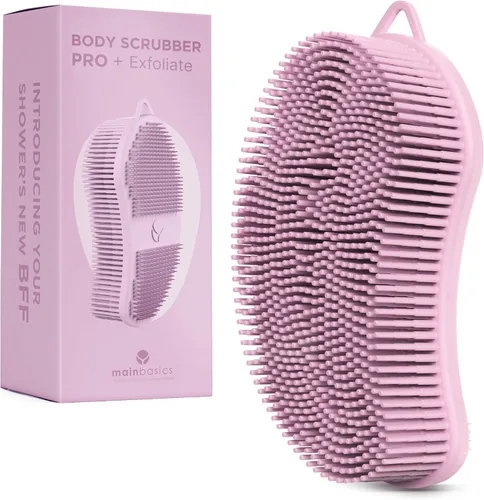 Vista 9 de MainBasics - Limpiador corporal de silicona de doble cara, negro, masaje Limpiador de ducha con nodos de masaje, alternativa de esponja