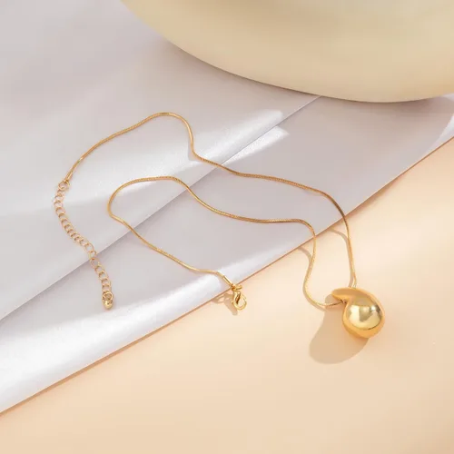 Vista 7 de Collar de lágrima, aretes gruesos de oro con forma de gota de agua para mujeres y niñas, collar con colgante de gota de agua, regalo de joyería
