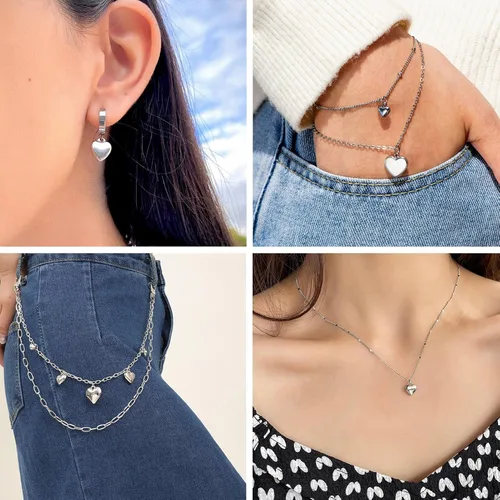 Vista 2 de Beadthoven - 100 colgantes de plata antigua con forma de corazón, estilo tibetano, cadena extensora para hacer gargantilla, collar, pulsera, aretes