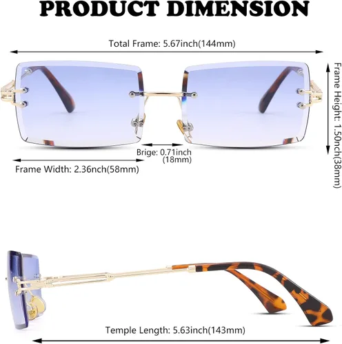 Vista 2 de NULOOQ Gafas de sol rectangulares sin montura para mujeres y hombres, Y2K sin marco, lentes de sol teñidas y gruesas degradadas