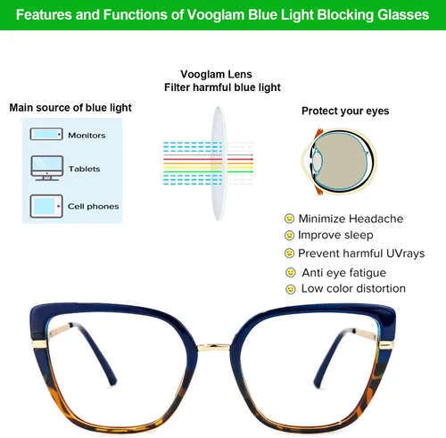 Vista 3 de VOOGLAM Gafas de gran tamaño con bloqueo de luz azul Cateye para mujer, anti fatiga ocular UV Declan