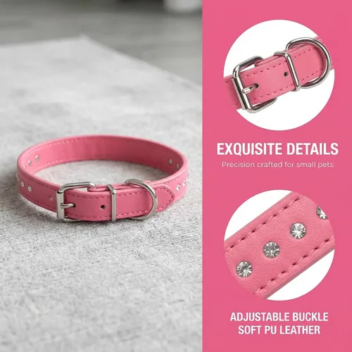 Vista 3 de Collar de Perro de Cuero de Gamuza con Pedrería de Cristal Diamante Colorido Brillante para Cachorras y Gatos Collares XS Mascotas Pequeñas