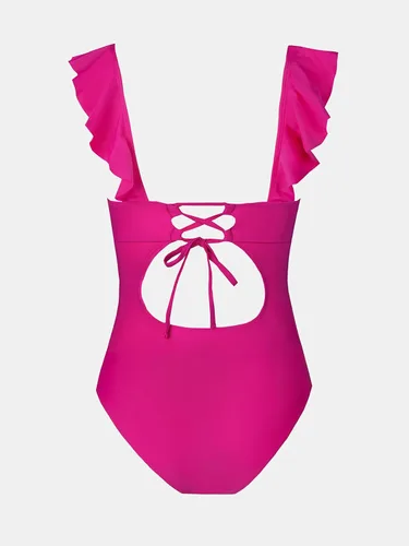 Vista 5 de CUPSHE - Traje de baño de una pieza con volantes, cuello en V y cordón para mujer