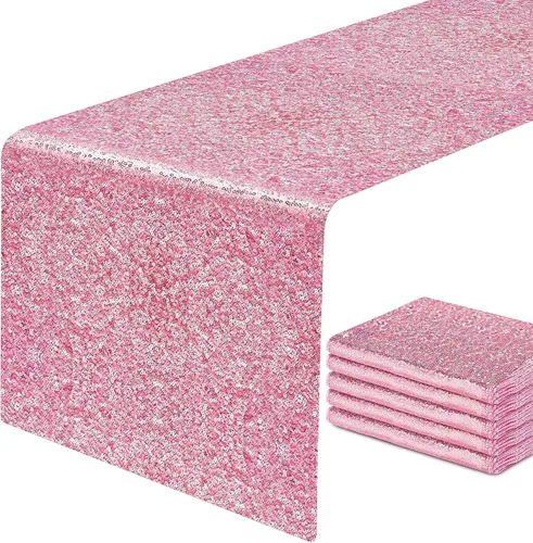 Vista 9 de yuboo Camino de mesa de lentejuelas rosas, paquete de 6 manteles con purpurina de 12 x 72 pulgadas para mujeres y niñas, cumpleaños, boda, despedida